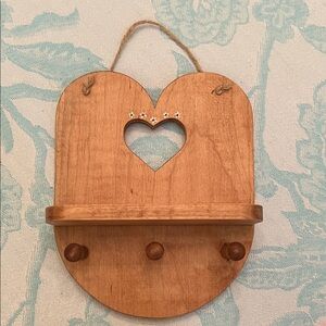 Hand Made Wood Heart Shelf w Pegs